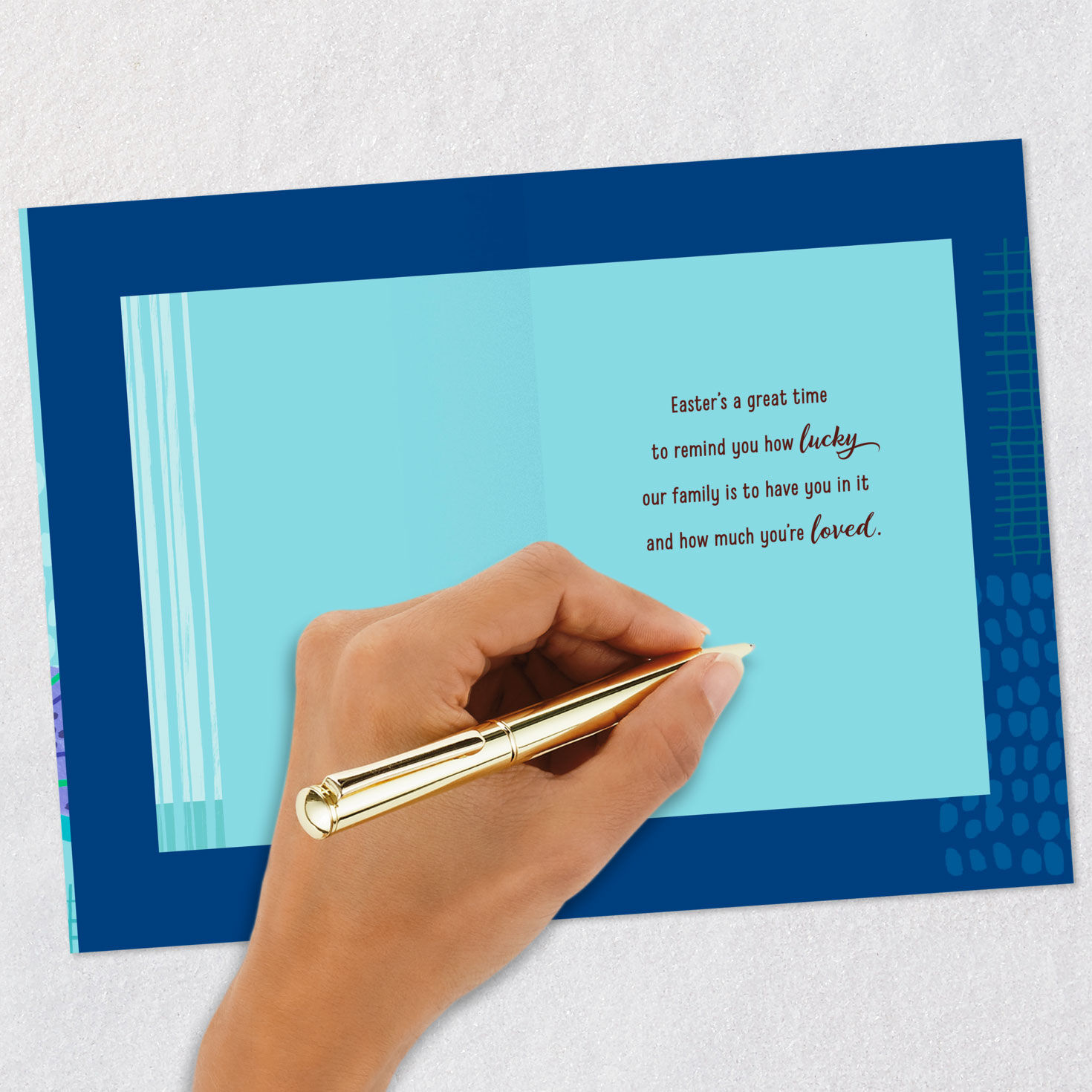 Blue, Teal and Green Abstract Easter Card for Nephew Signing card image number 6