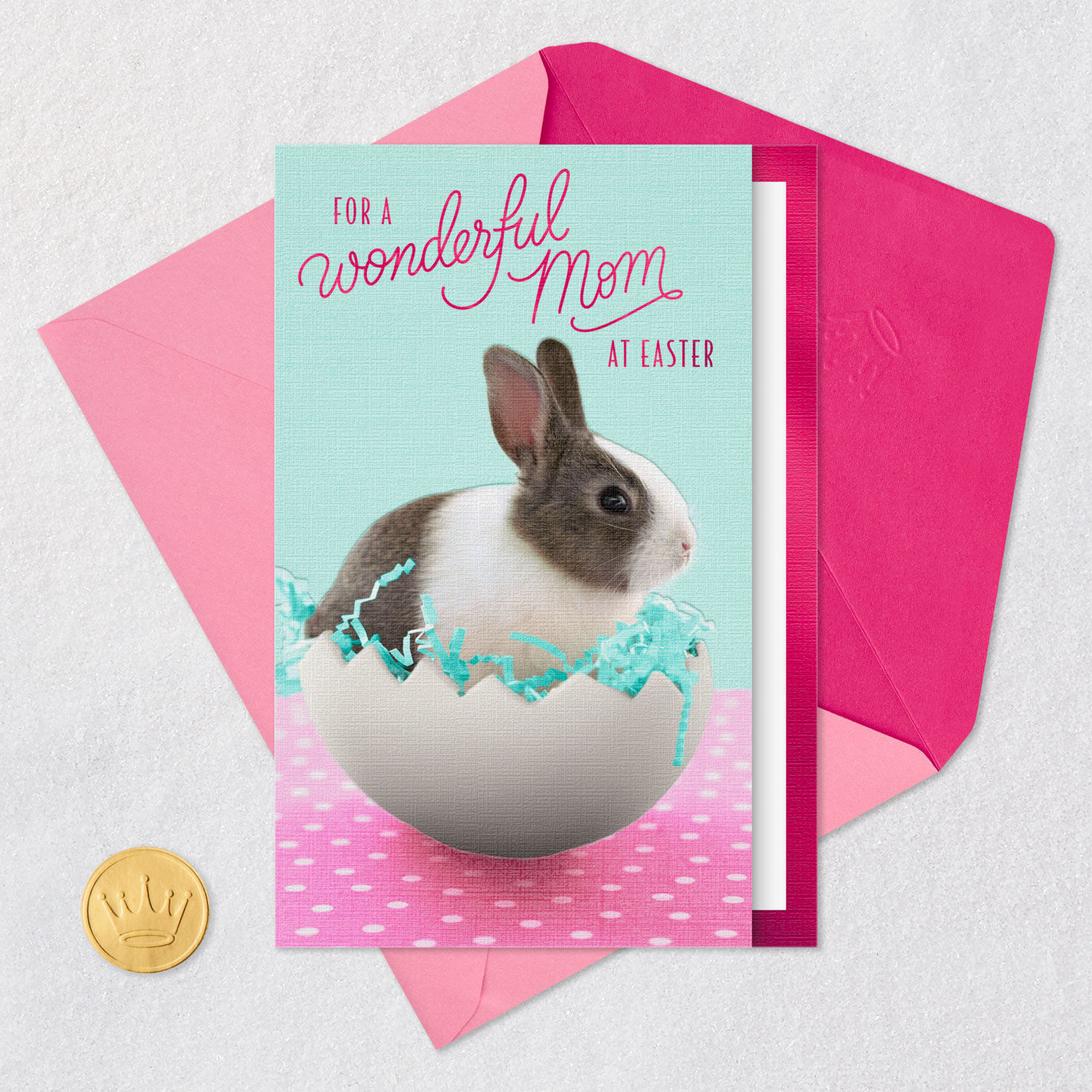Brown and White Bunny in Egg Easter Card for Mom Card Front with Envelope and Gold Seal image number 5