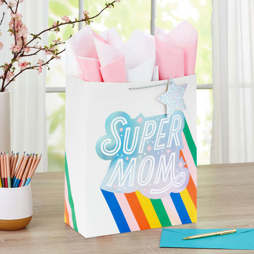 15.5" Super Mom Extra-Large Gift Bag With Tissue Paper, 