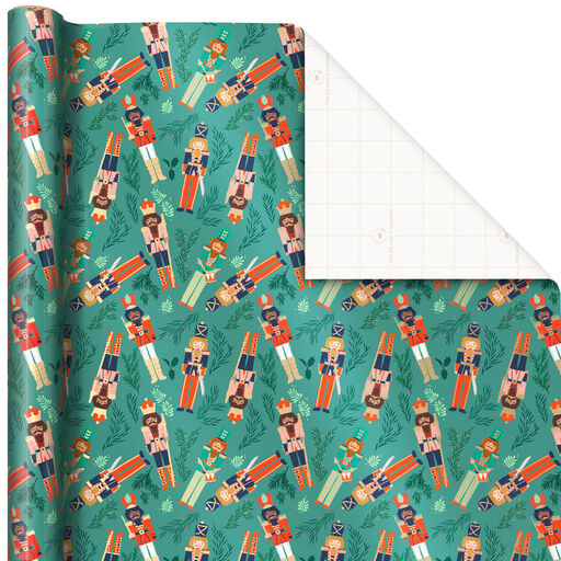 Nutcrackers on Green Christmas Wrapping Paper, 40 sq. ft., 