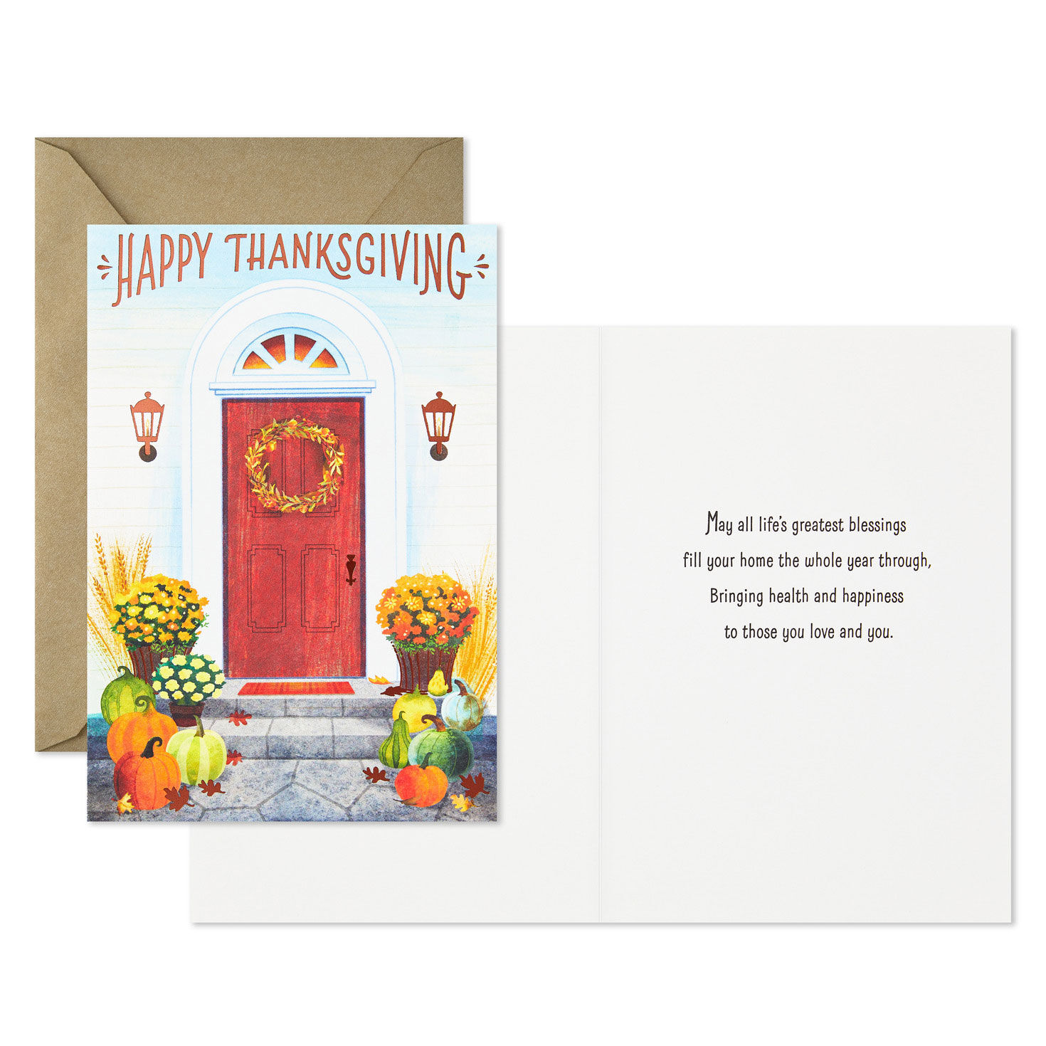 Autumn Front Door Scene Thanksgiving Cards Pack Card Front with Sentiment image number 2