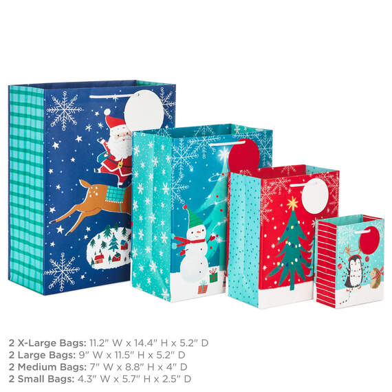 Assorted Snowy Fun 8-Pack Small, Medium, Large and XL Christmas Gift Bags, , large image number 3