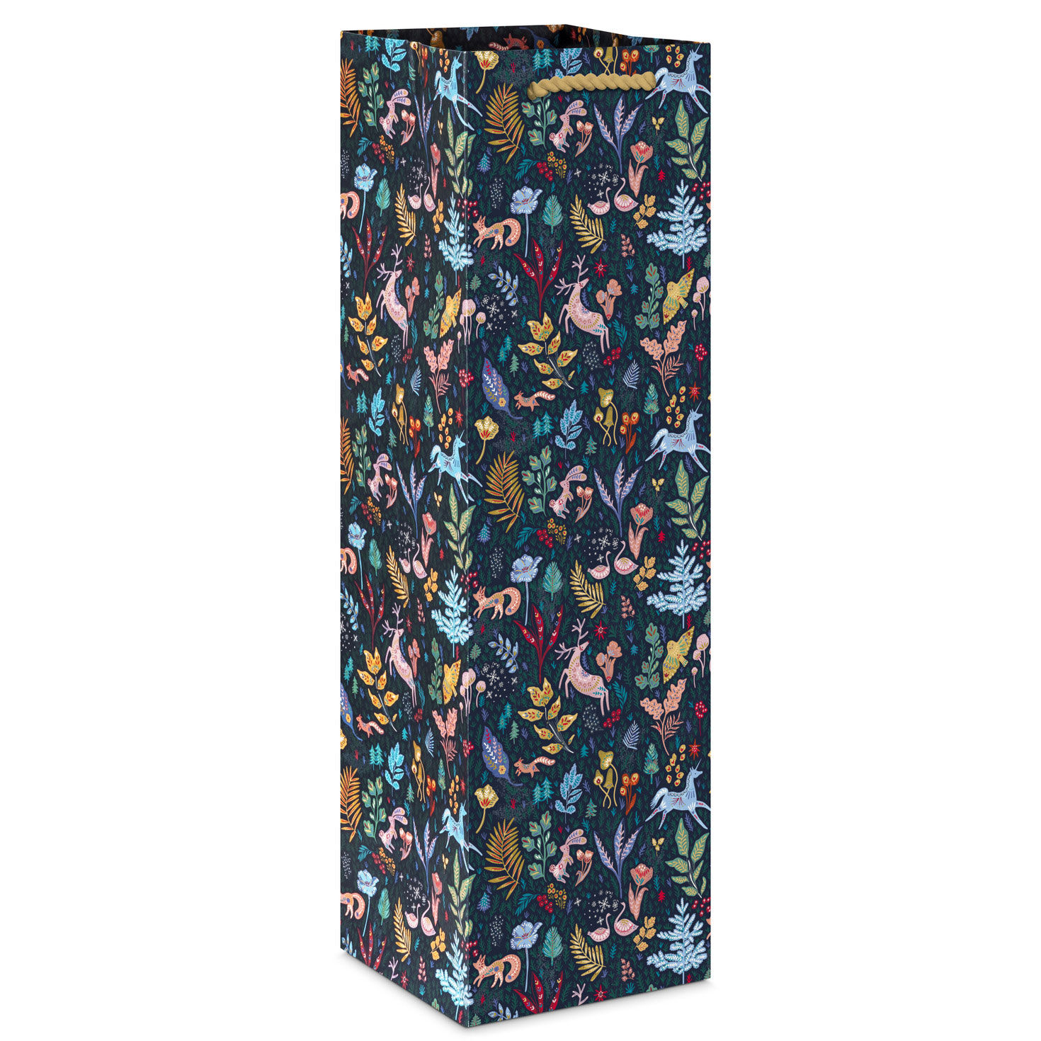 Joy on Navy Floral Holiday Wine Gift Bag back image number 6