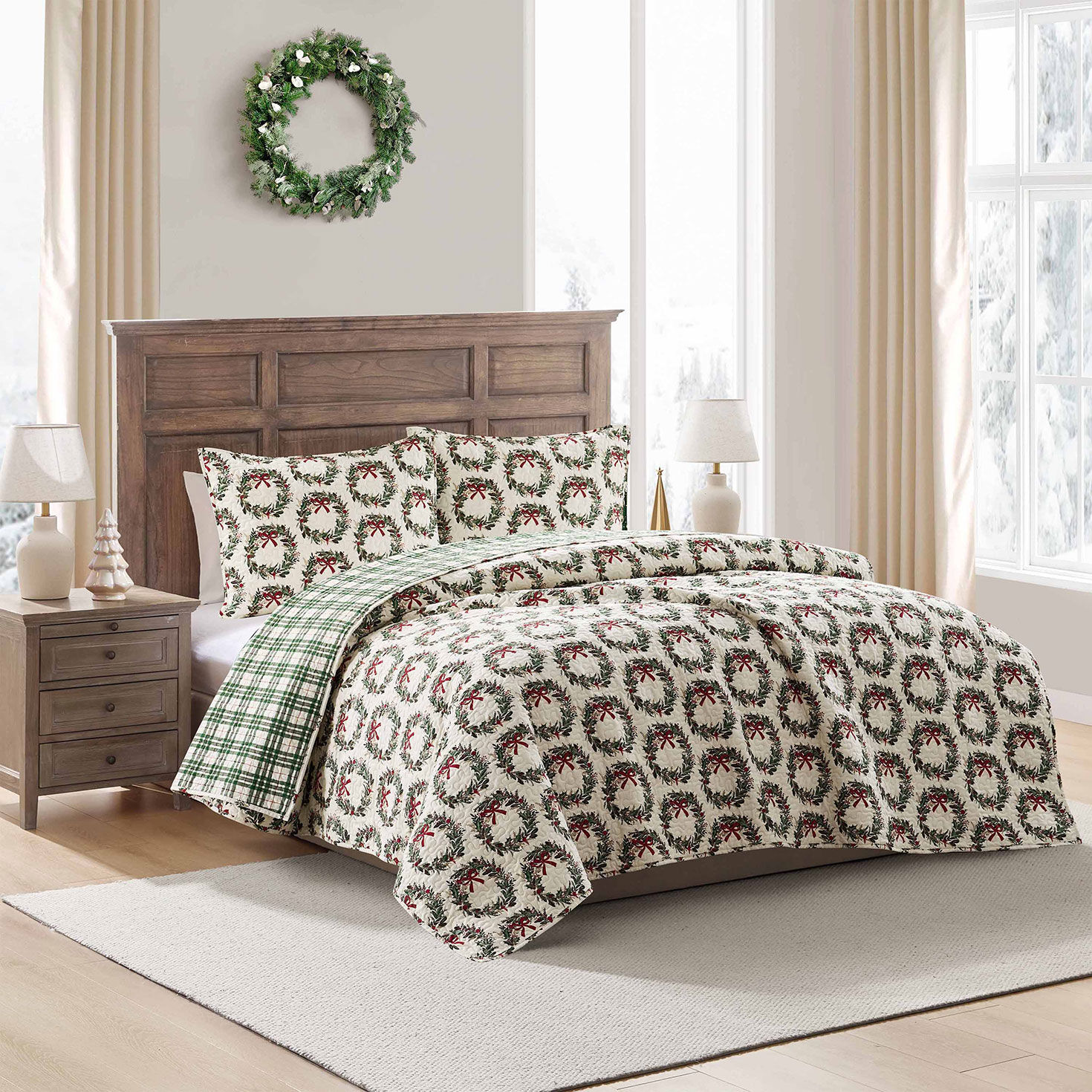 Hallmark Holiday Wreath 3 Pc. Quilt Set - King