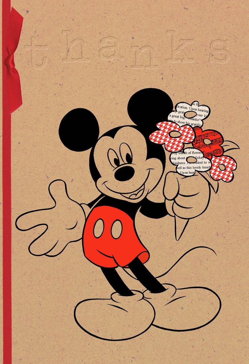 Mickey Mouse Flowers and Smiles Blank Thank You Card