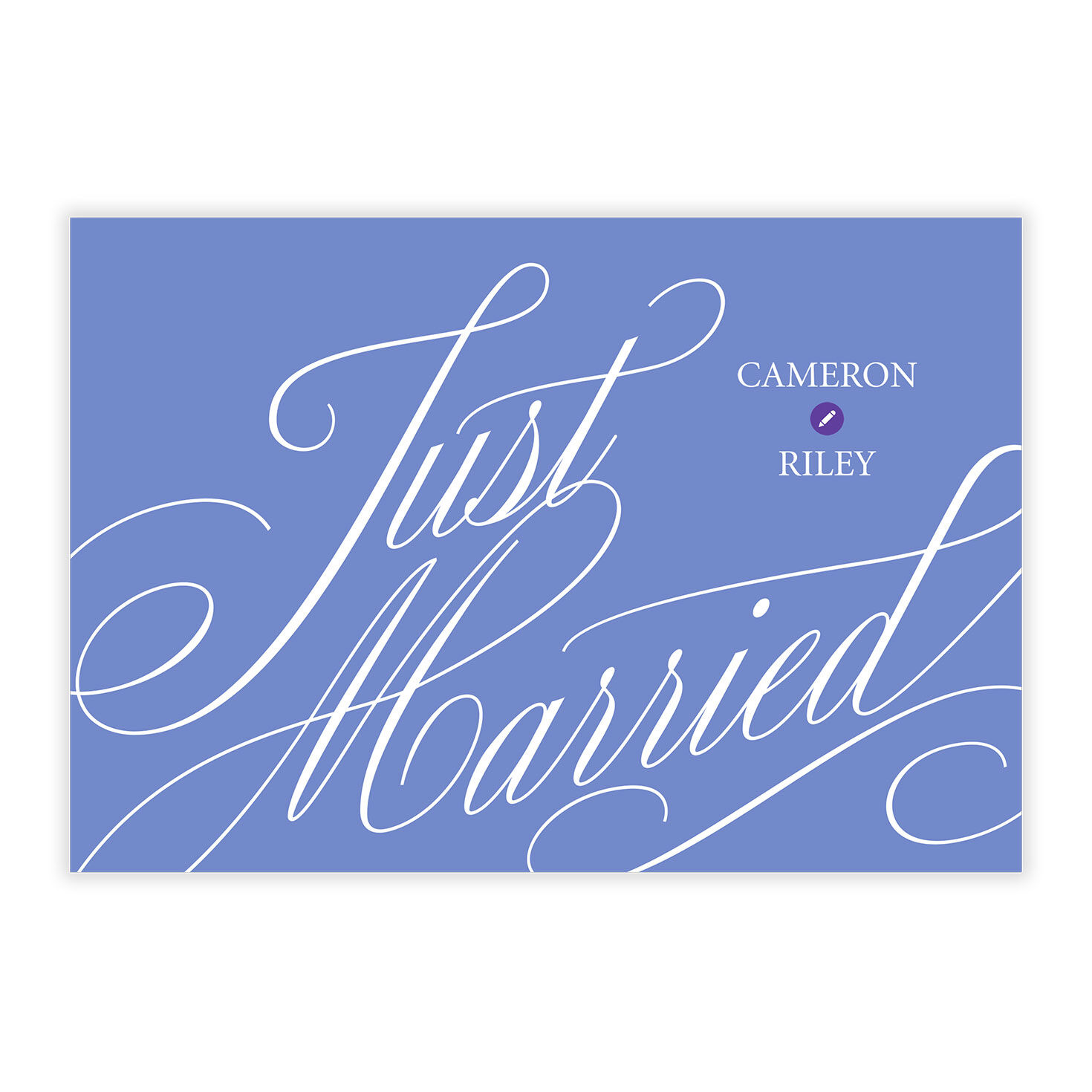 White on Blue Personalized Wedding Announcement Card Front indicating personalization image number 5