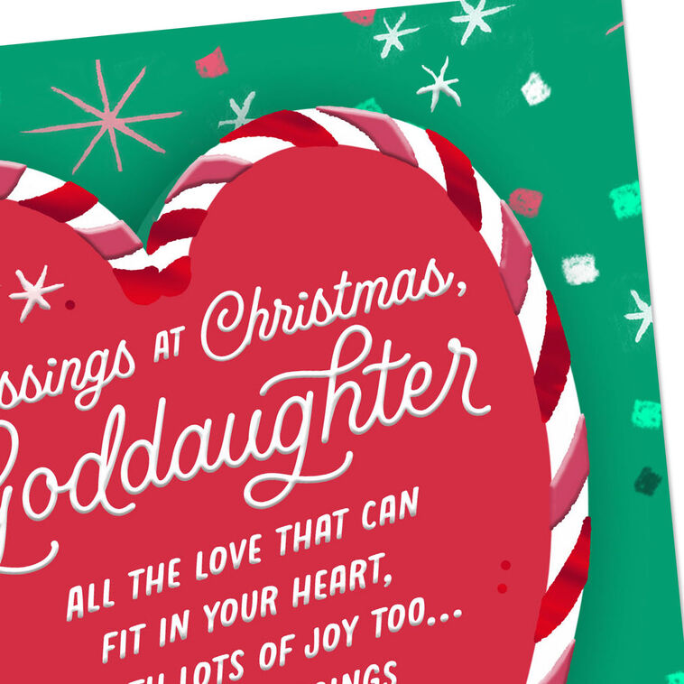 Red and Green Heart Goddaughter Christmas Card Card Front Detail image number 5