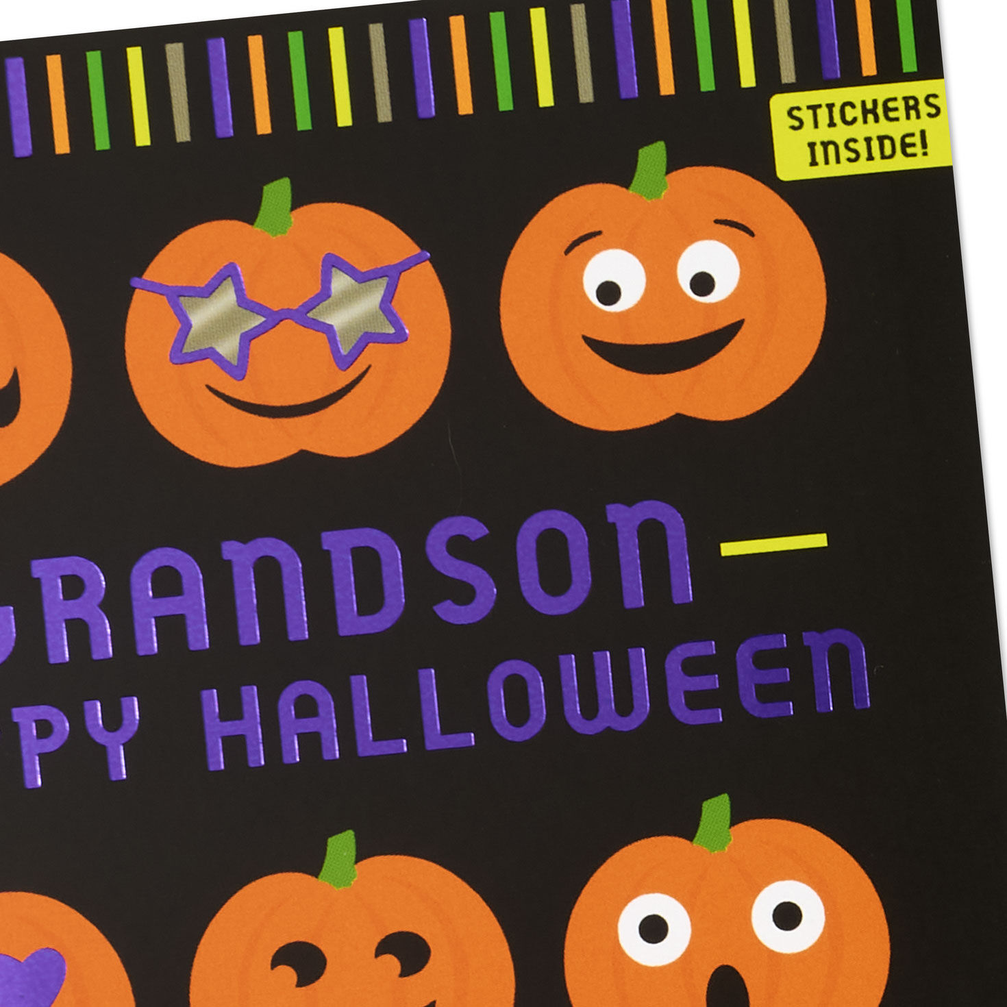 Orange Pumpkin Face Stickers Halloween Card for Grandson Card Front Detail image number 4