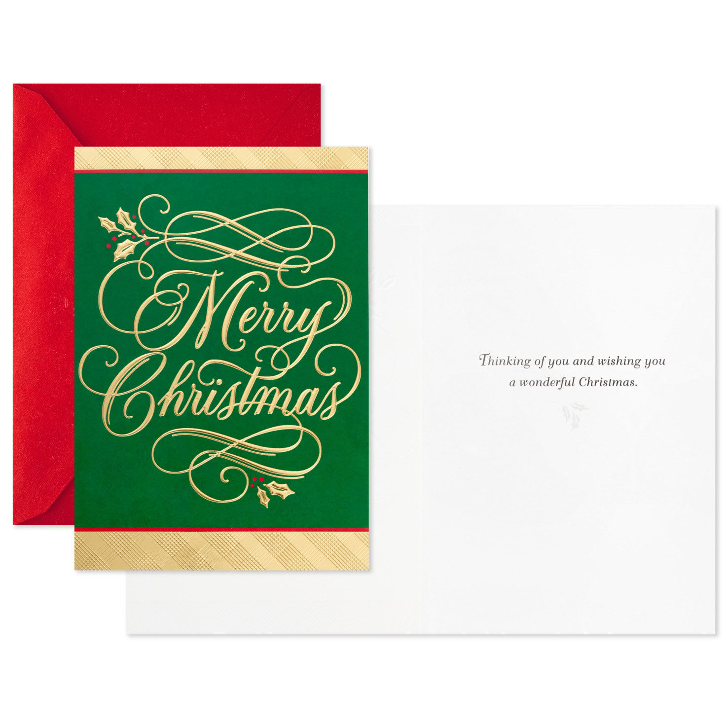 Gold and Green Boxed Christmas Cards Bulk Pack Card Front with Sentiment image number 3