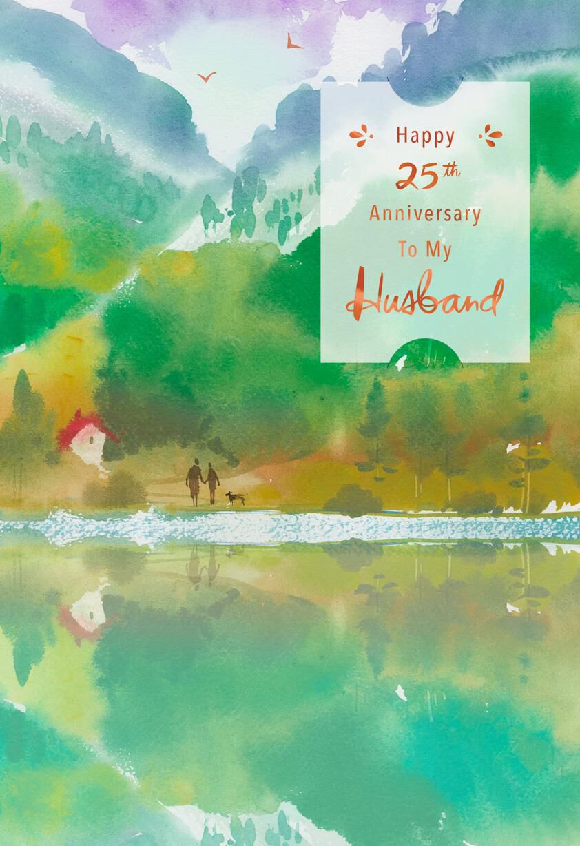 Nature Watercolor 25th Anniversary Card for Husband - Greeting Cards