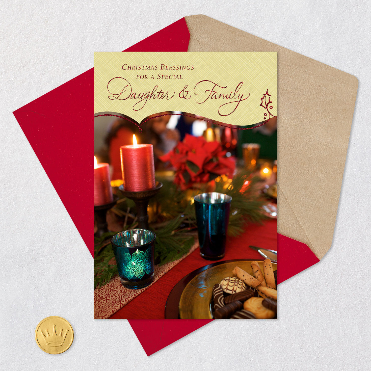 Tablescape Religious Christmas Card for Daughter Card Front with Envelope and Gold Seal image number 7