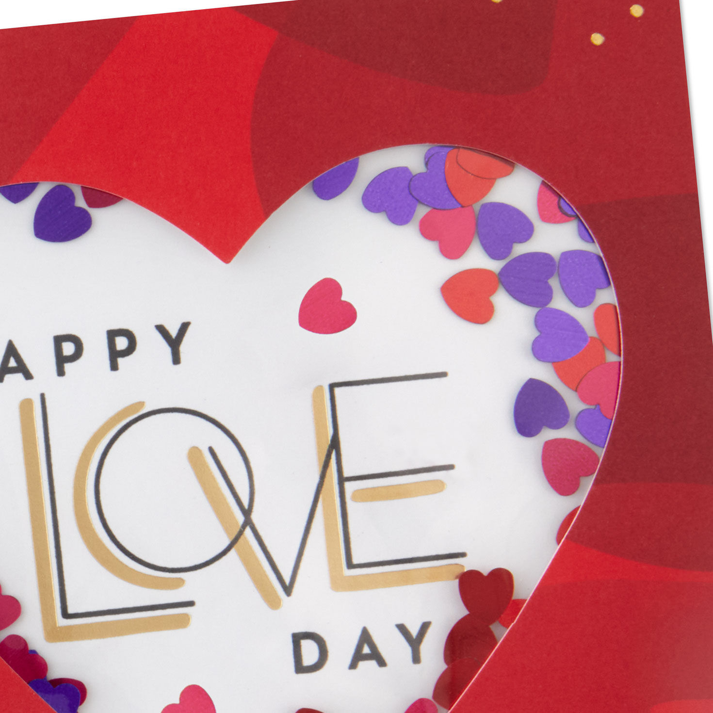 Confetti Heart on Red Valentines Day Card Card Front Detail image number 4
