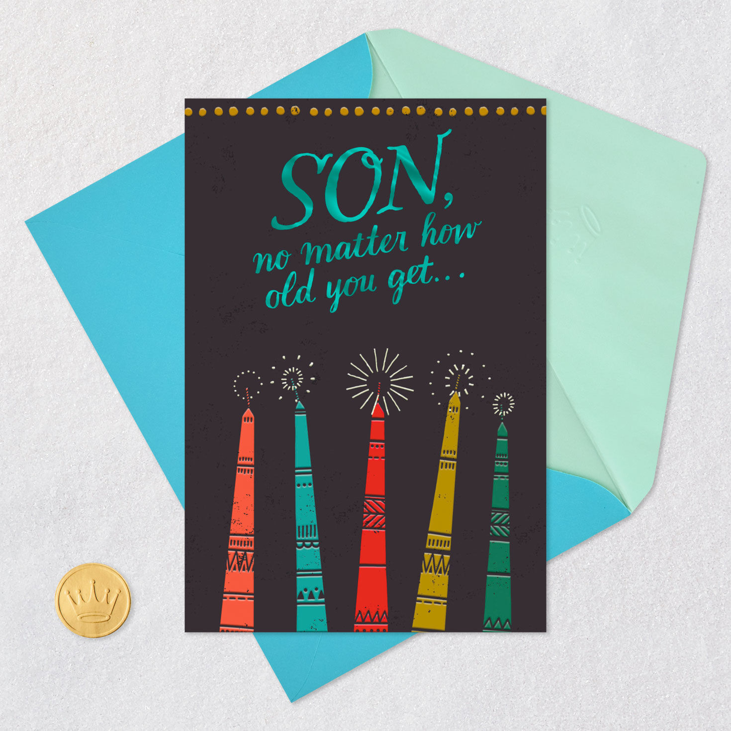 Patterned Candles Birthday Card for Son Card Front with Envelope and Gold Seal image number 5