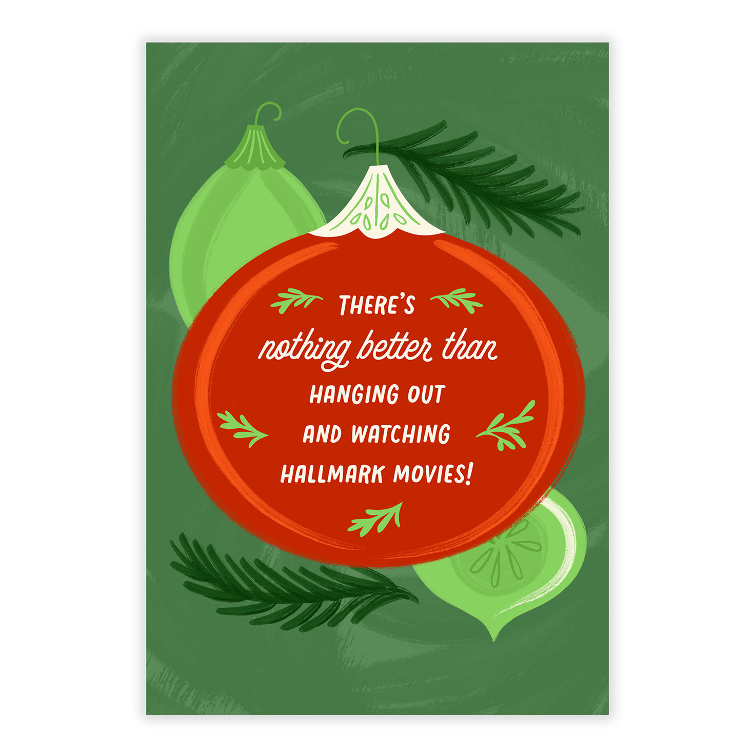 Red Ornament on Green Personalized Christmas Card front image number 2