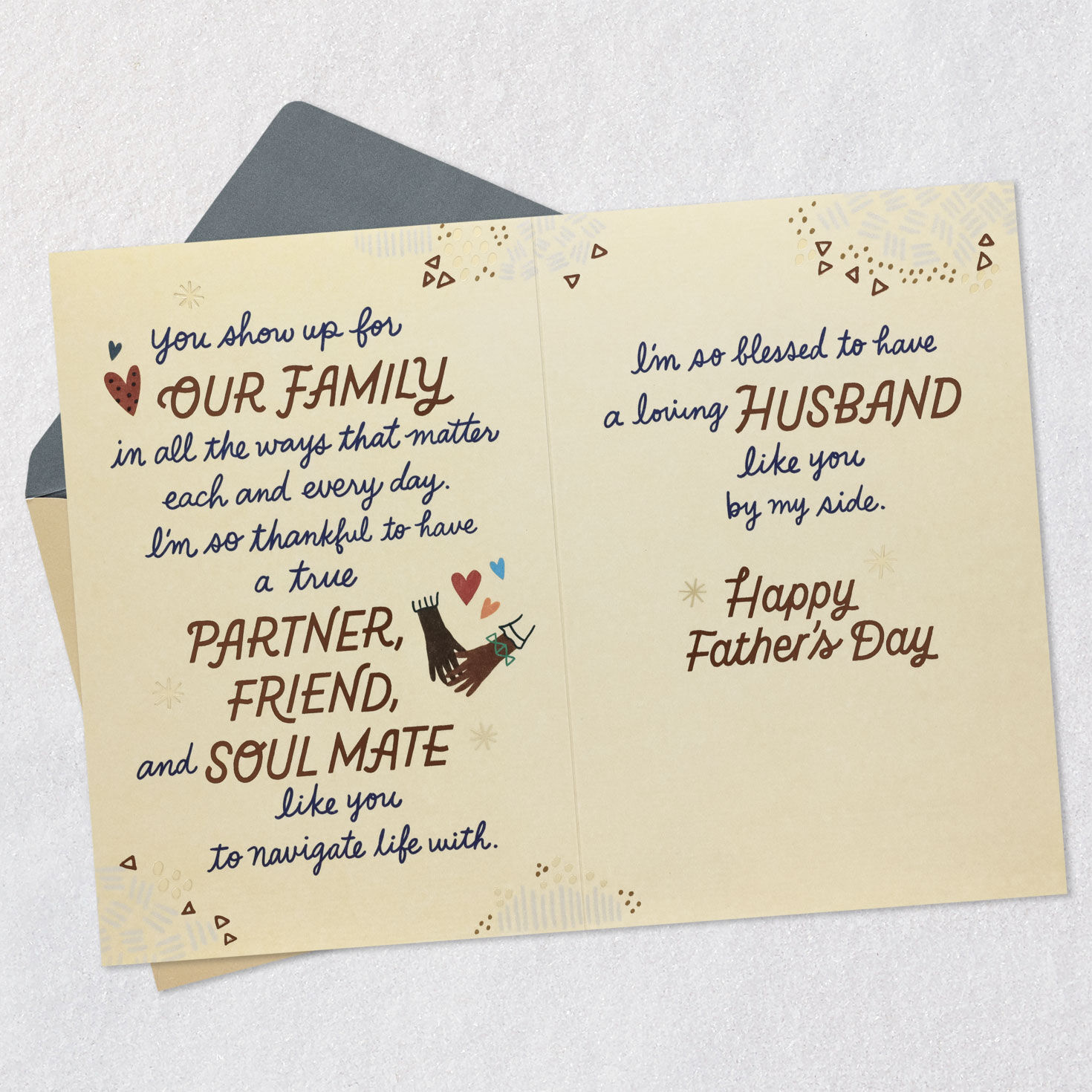 Hearts and Household Icons Husband Father's Day Card Open card with envelope image number 4
