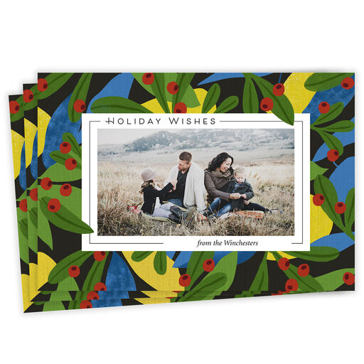 Bold Holly Flat Holiday Photo Card, 