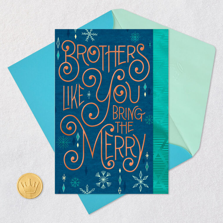 Gold, Blue and Teal Snowflakes Brother Christmas Card Card Front with Envelope and Gold Seal image number 6