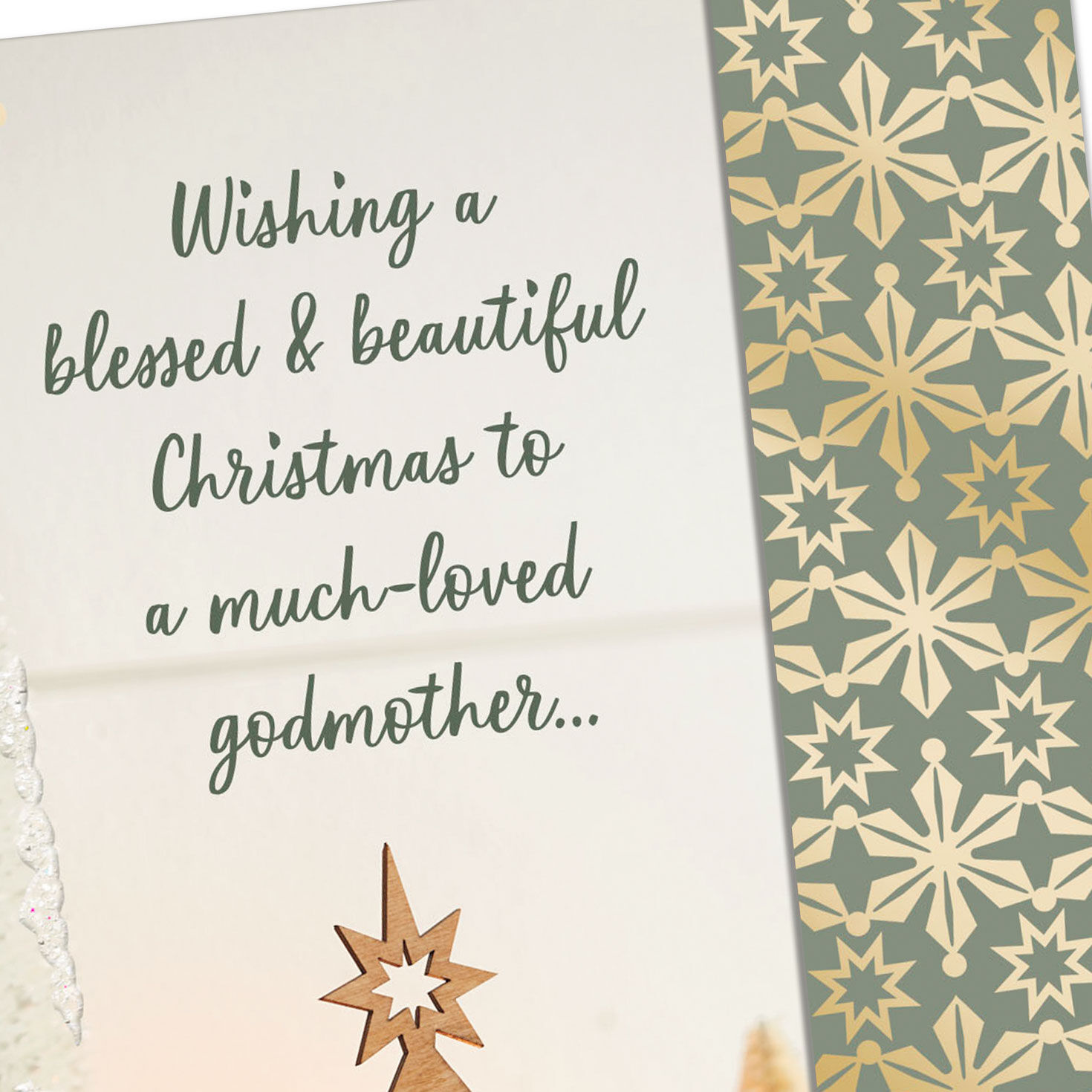 Holiday Trees and Candle Godmother Christmas Card Card Cover Detail image number 5