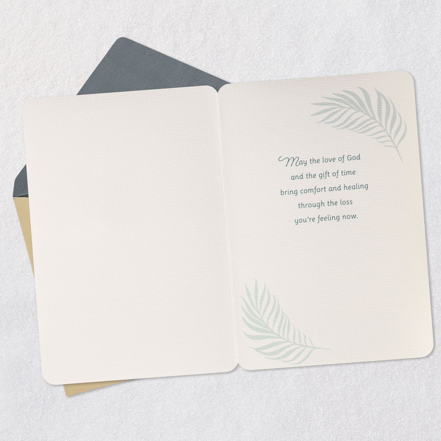 Ivory Leaves on Sage Christian Sympathy Card Open card with envelope image number 3
