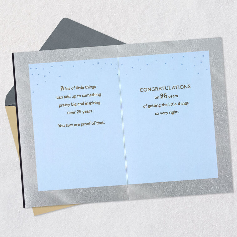 Pink Flowers and Silver Heart on Navy Anniversary Card Open card with envelope image number 4
