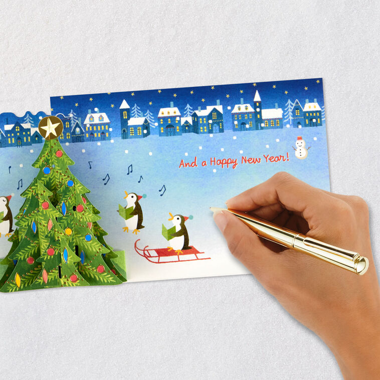 Polar Bear and Penguin Carolers Pop-Up Christmas Card Signing card image number 8