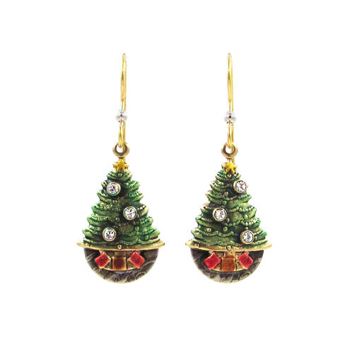 Mixed Metal Christmas Tree & Presents Drop Earrings, 
