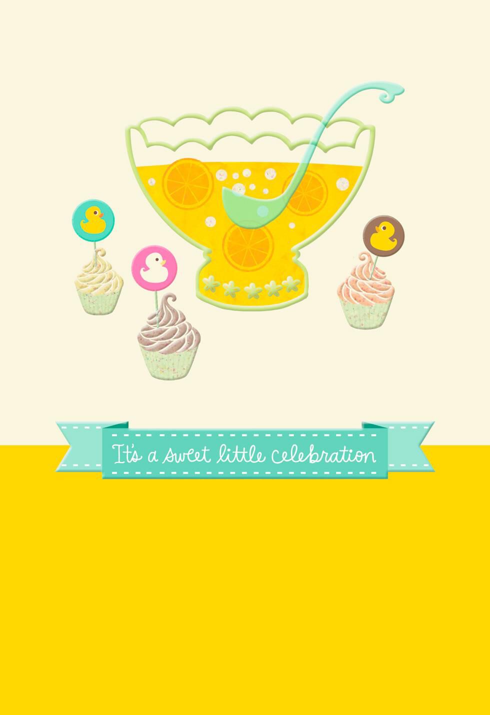 Duckling Cupcakes and Punch Bowl New Baby Card