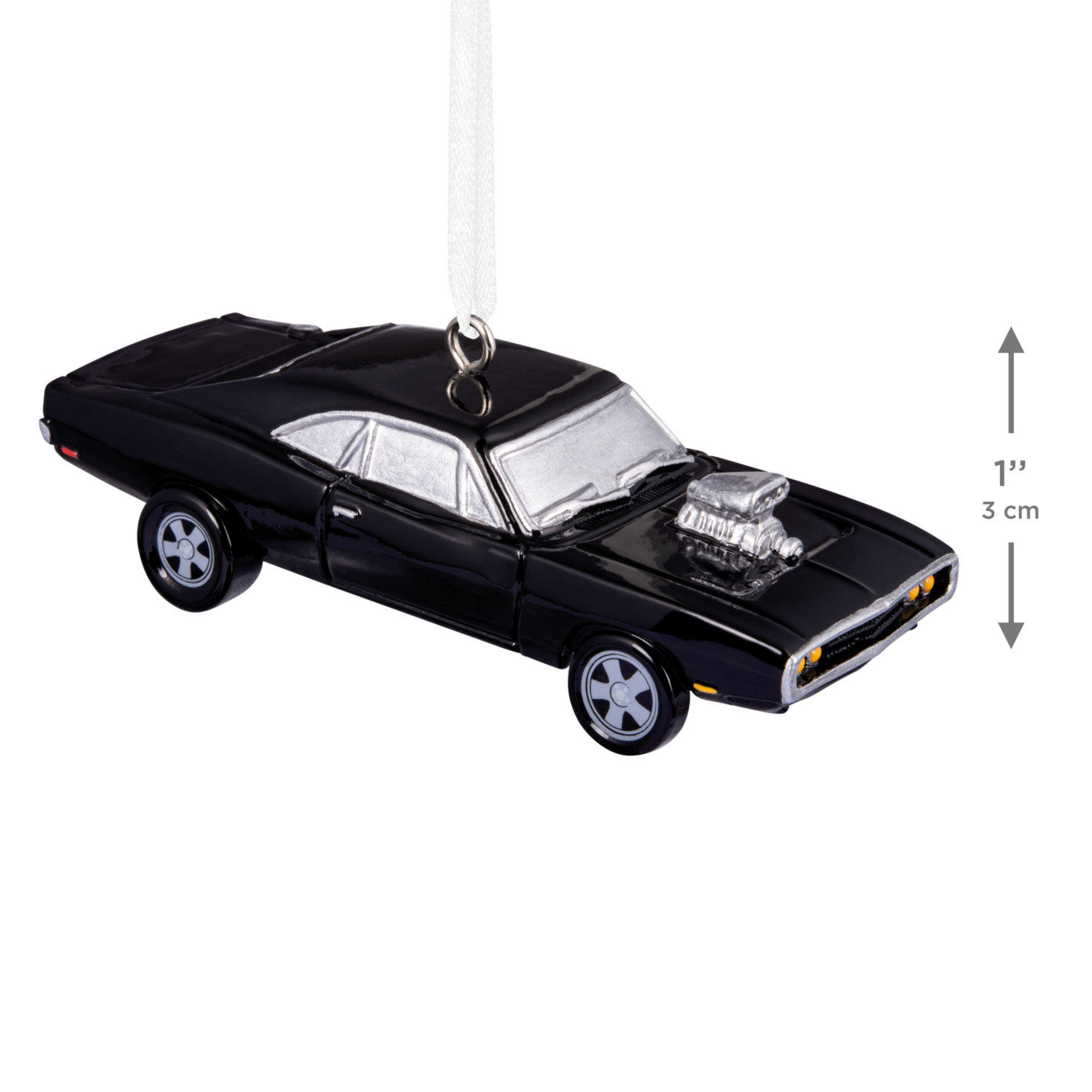 Black Dodge Charger Sports Car Christmas Ornament measurement image number 3