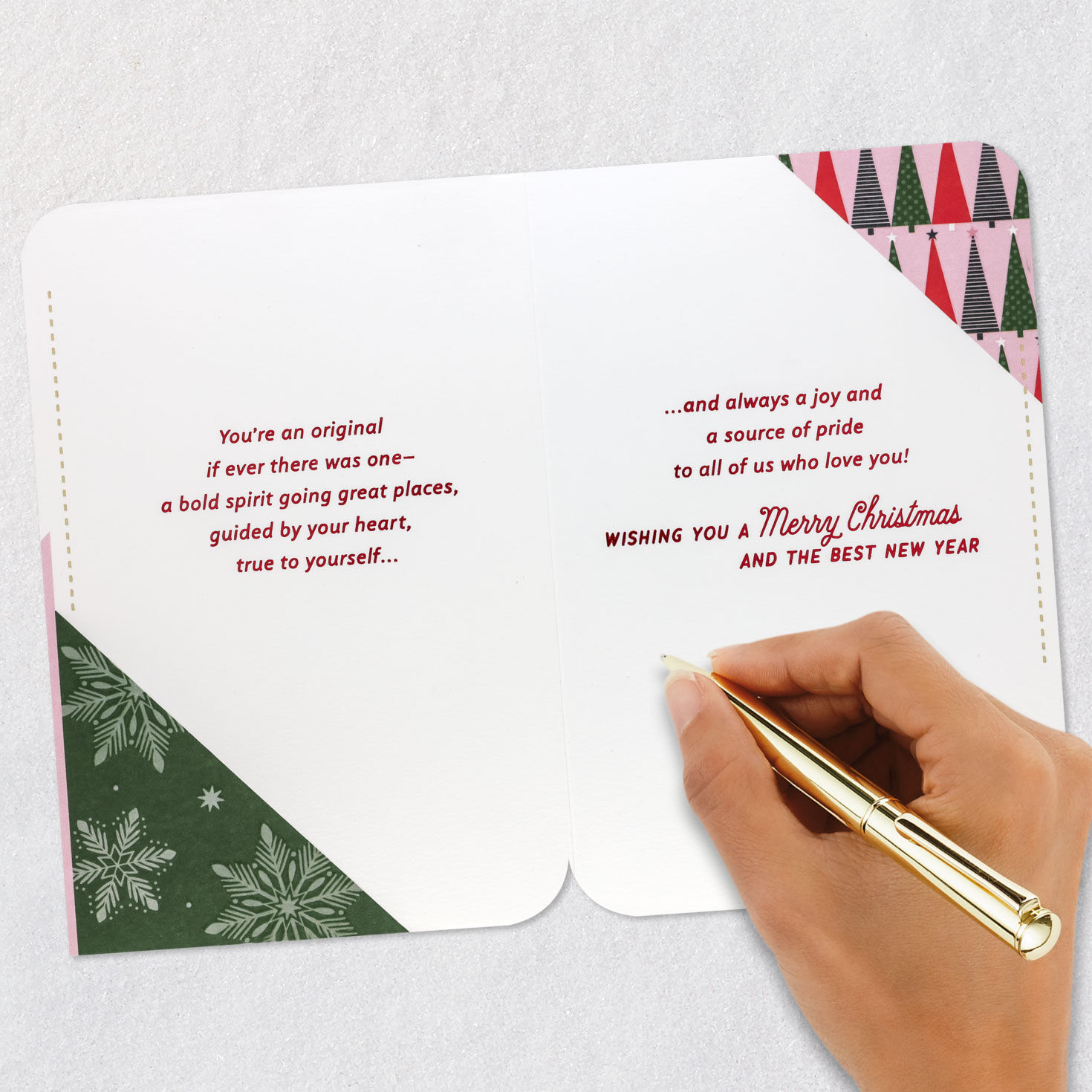 Patchwork Poinsettia Christmas Card for Daughter Signing card image number 7