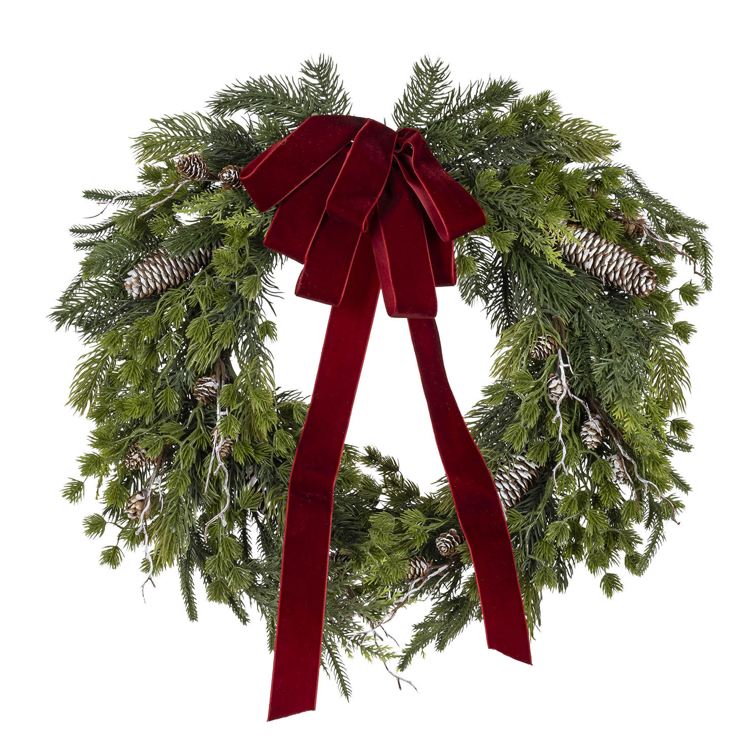24 in Natural Pine Christmas Wreath with Red Velvet Bow