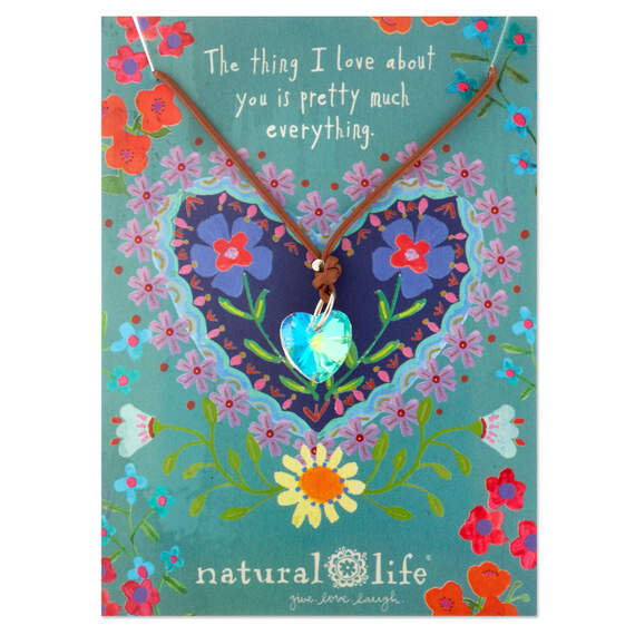 Natural Life Leather Cord Crystal Heart Necklace, 16.5"