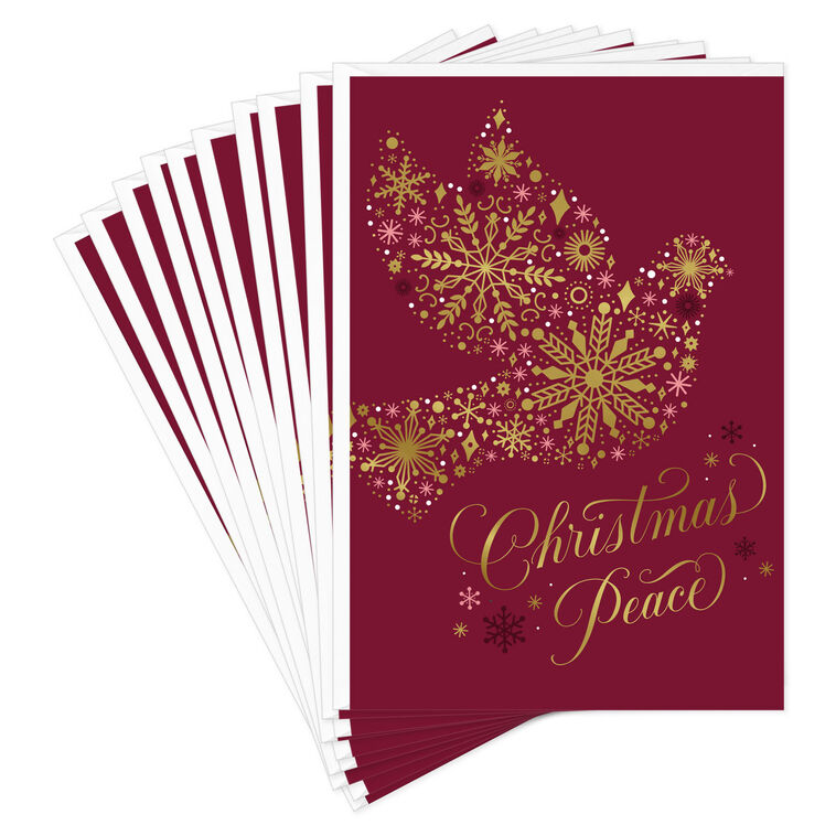 Snowflake Dove of Peace Religious Christmas Cards, Pack of 10