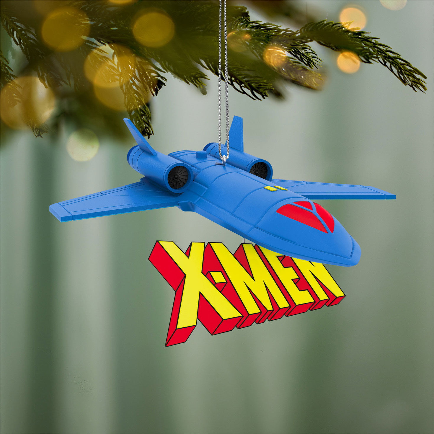 X-Men &rsquo;97 Blue Spaceship Keepsake Ornament hanging on tree image number 2