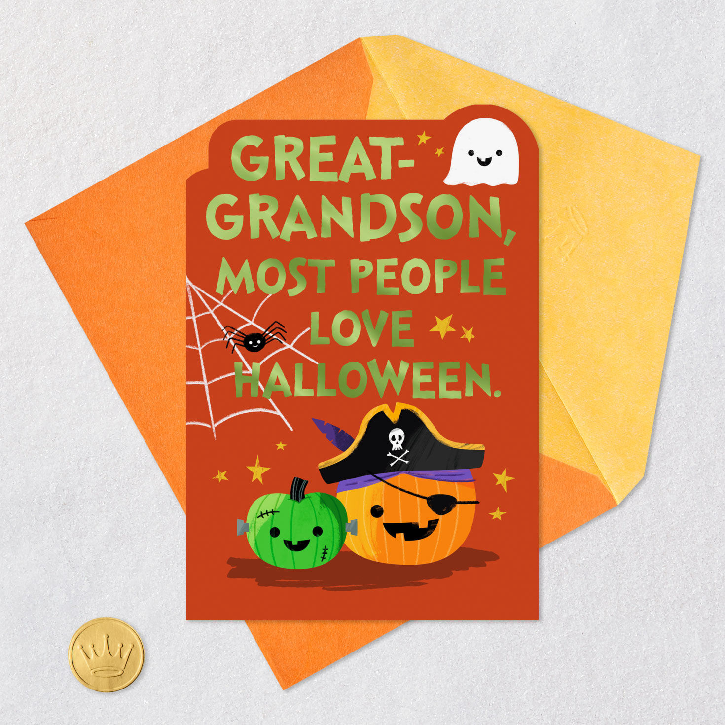 Pirate Pumpkin Grandson Halloween Card Card Front with Envelope and Gold Seal image number 5