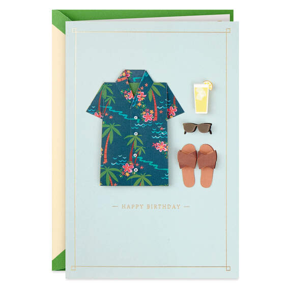 Hawaiian Shirt and Sandals Birthday Card, , large image number 1