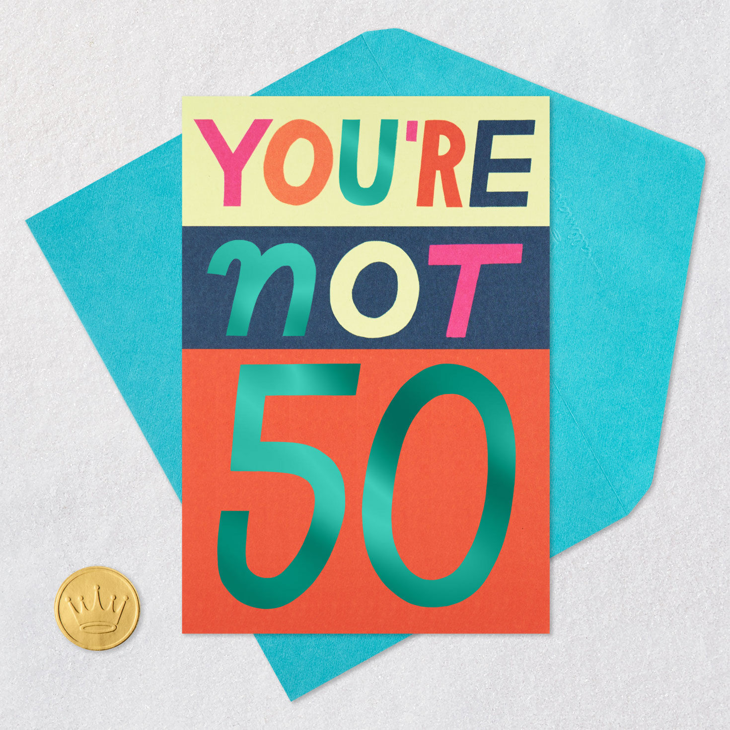 You're Not 50 Lettering Funny 50th Birthday Card Card Front with Envelope and Gold Seal image number 5