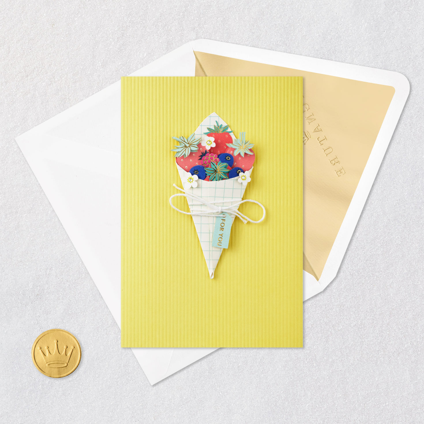 Bouquet of Berries Birthday Card Card Front with Envelope and Gold Seal image number 5