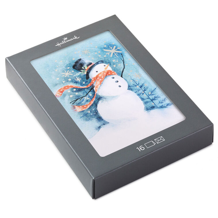 Snowman on Blue Boxed Christmas Cards, Pack of 16
