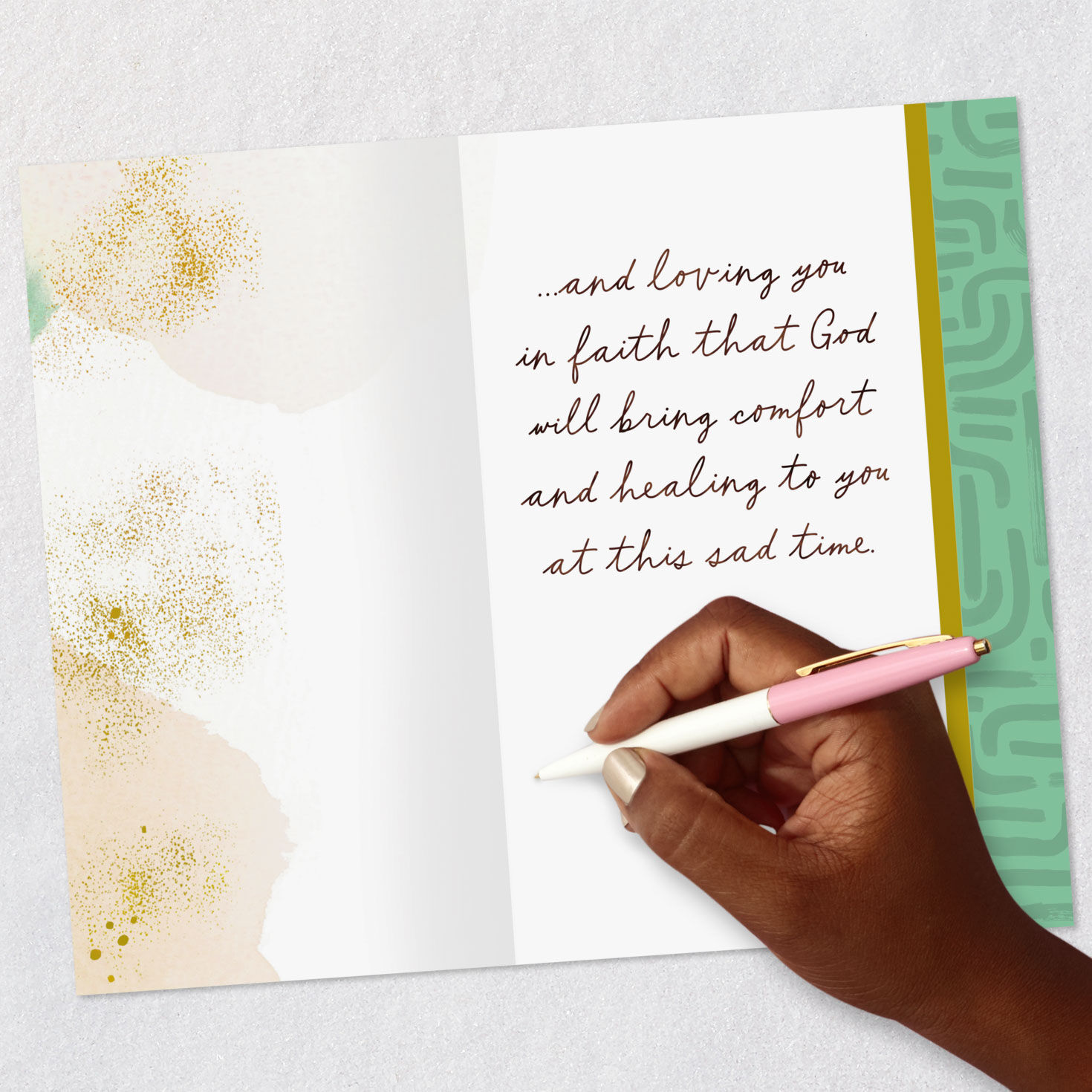Green and Gold Watercolor Religious Sympathy Card Signing card image number 6