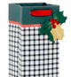 Black and White Check Holiday Wine Gift Bag Handle Detail image number 4