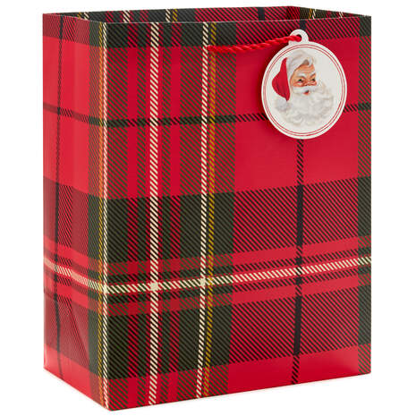 9.6" Vintage Santa With Presents Medium Christmas Gift Bag, , large