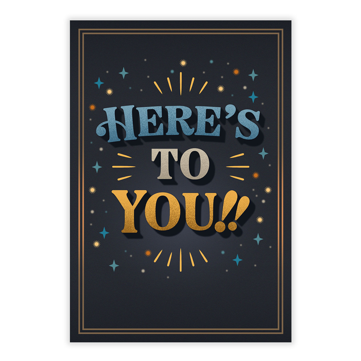 Blue Yellow Letters on Dark Personalized Birthday Card front image number 2