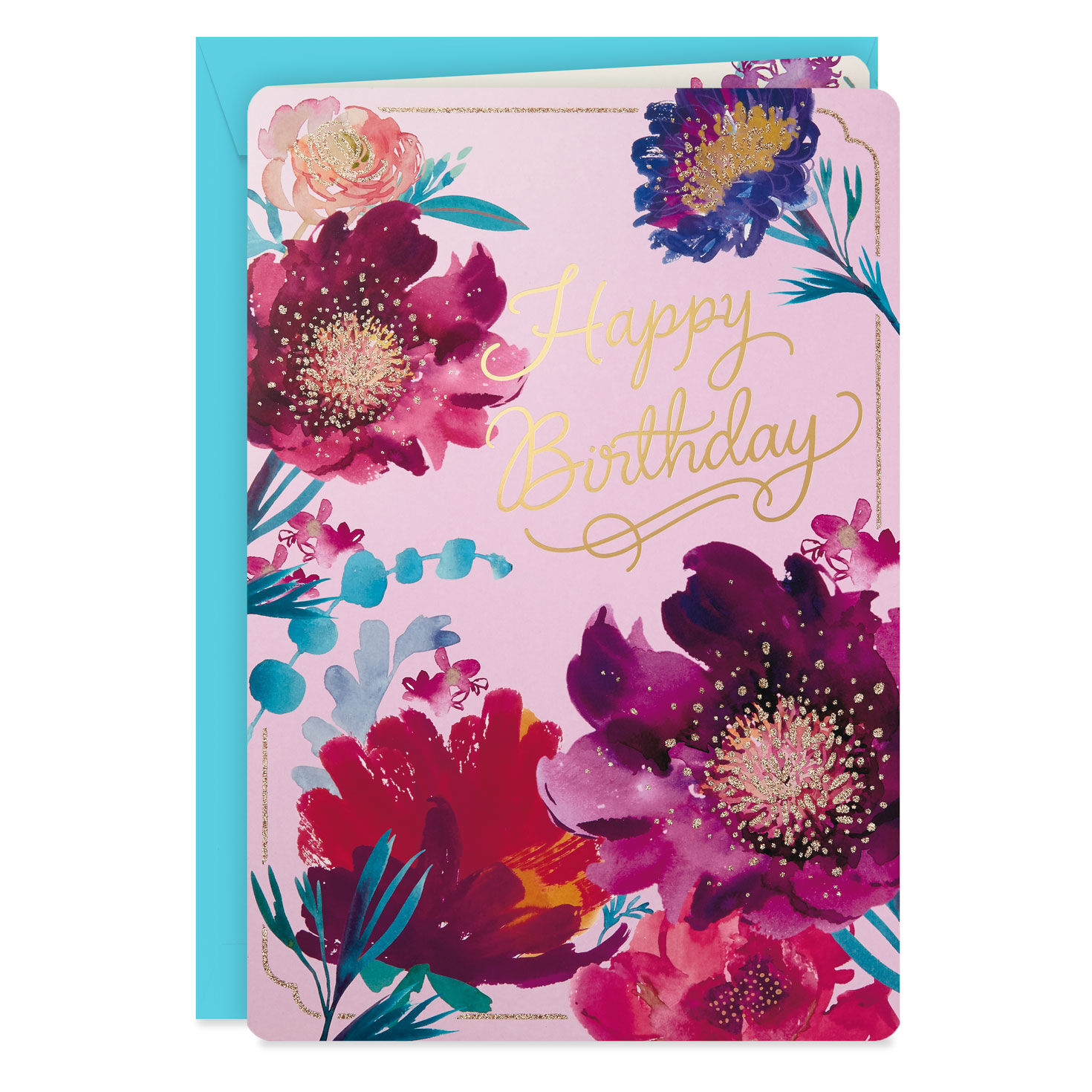Happy Birthday Daughter Purple Flower & Gold Hearts Hallmark Greeting Card 