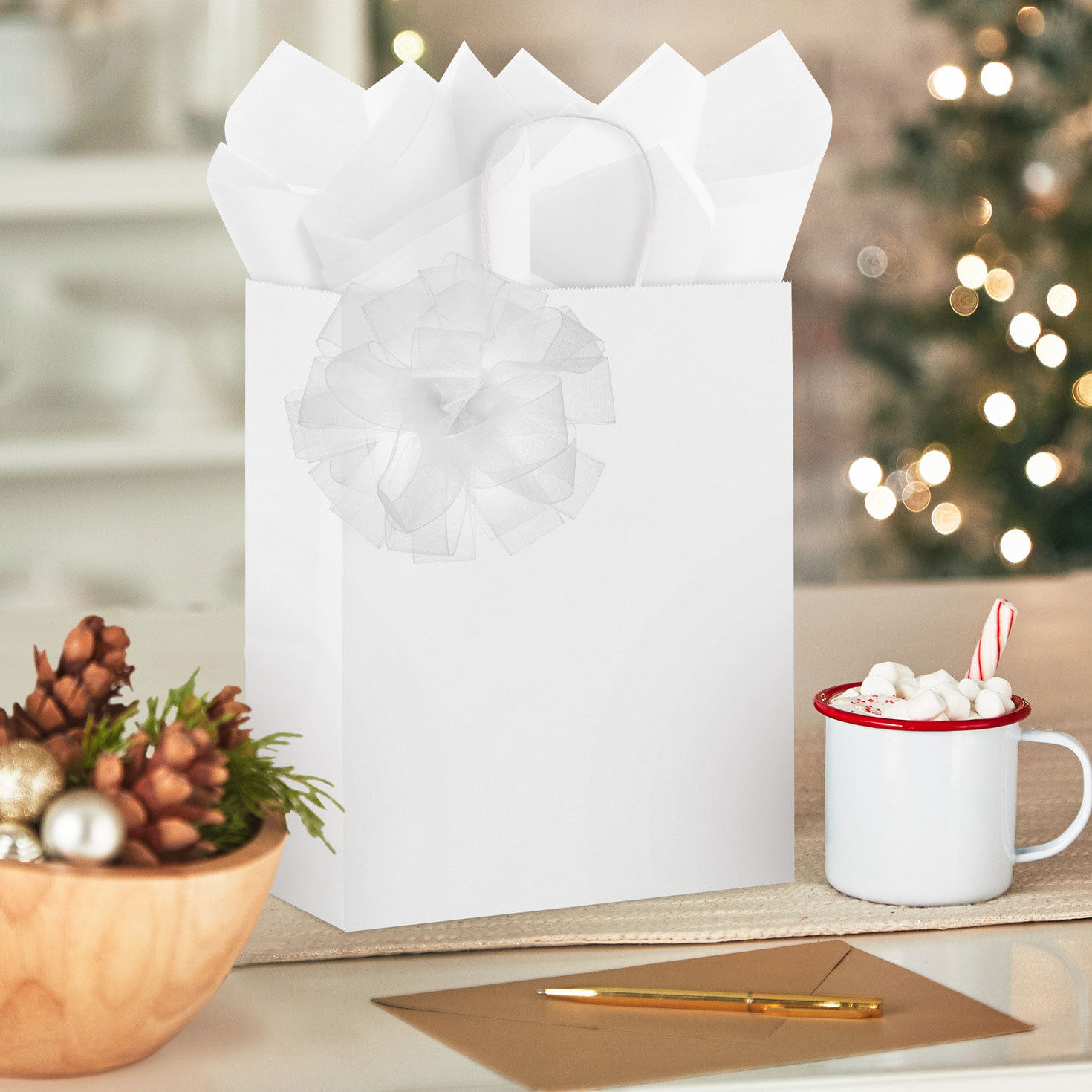 4.6" White Sheer Ribbon Gift Bow, , large image number 2