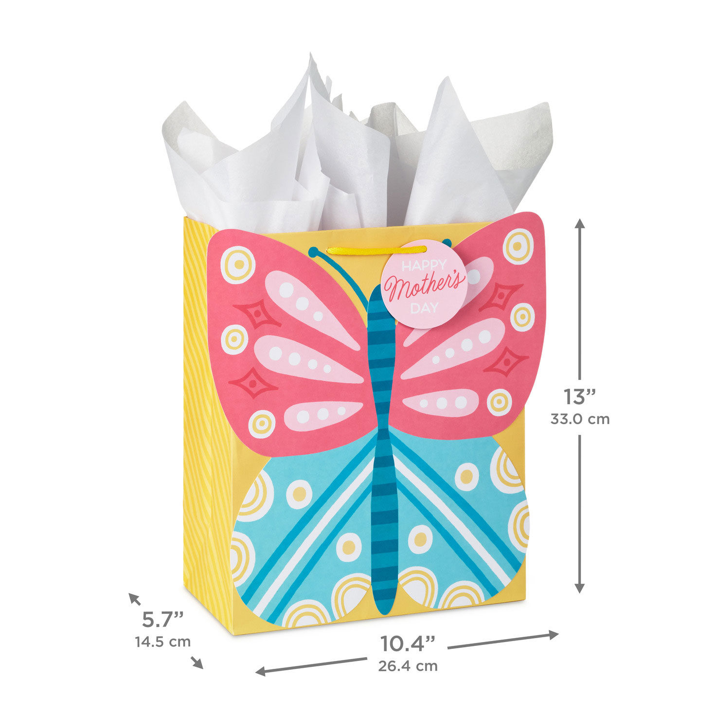 Butterfly Large Mother's Day Gift Bag With Tissue measurement image number 3