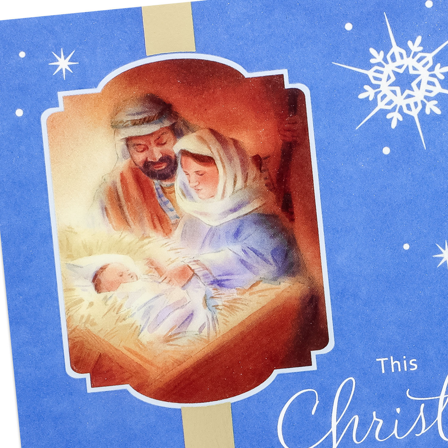 Blue and White Nativity Scene Religious Christmas Card Card Front Detail image number 5