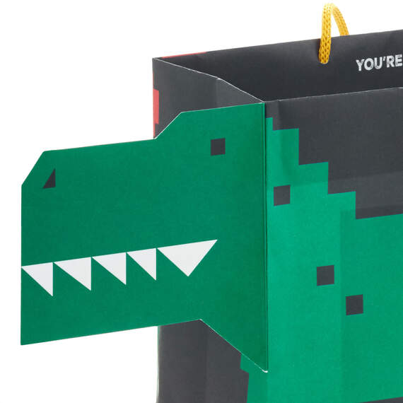 7.7" 8-Bit Dinosaur Medium Horizontal Birthday Gift Bag, , large image number 4