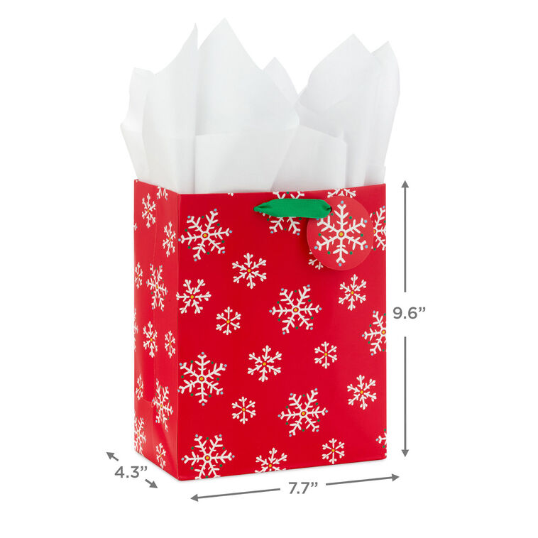 9.6" White Snowflakes on Red Medium Holiday Gift Bag With Tissue Paper, , large image number 3