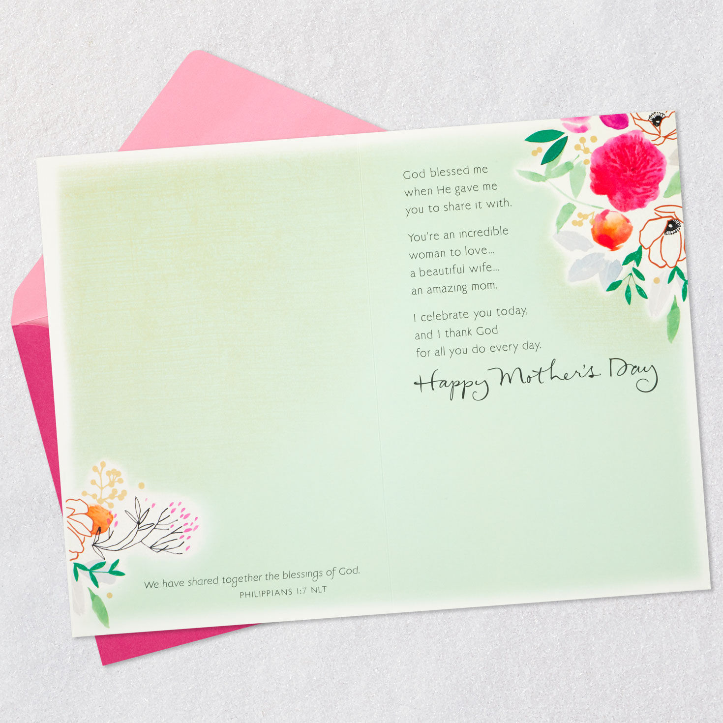 Floral Collage Religious Mother's Day Card for Wife Open card with envelope image number 4