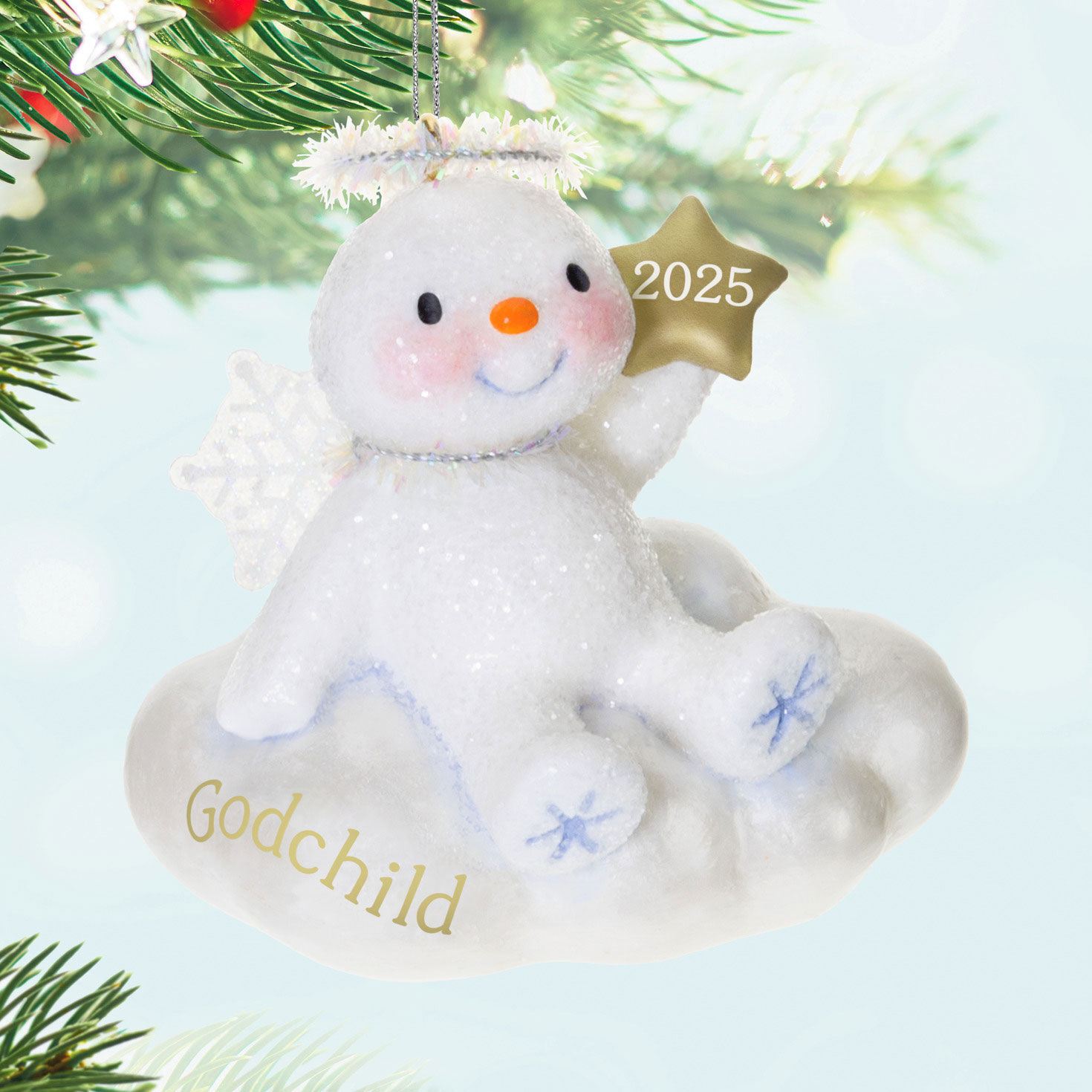Godchild Snow Angel With Star Keepsake Ornament Hanging on tree image number 2